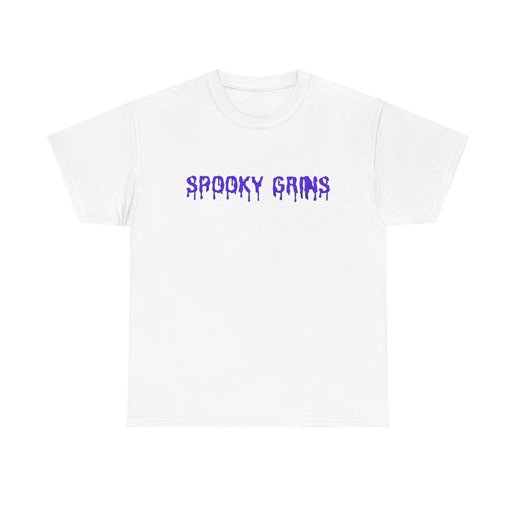 Spooky Grins Unisex Heavy Cotton Tee, Halloween T-Shirt, Graphic Tee for Fall, Casual Wear, Unique Gift for Ghost Lovers
