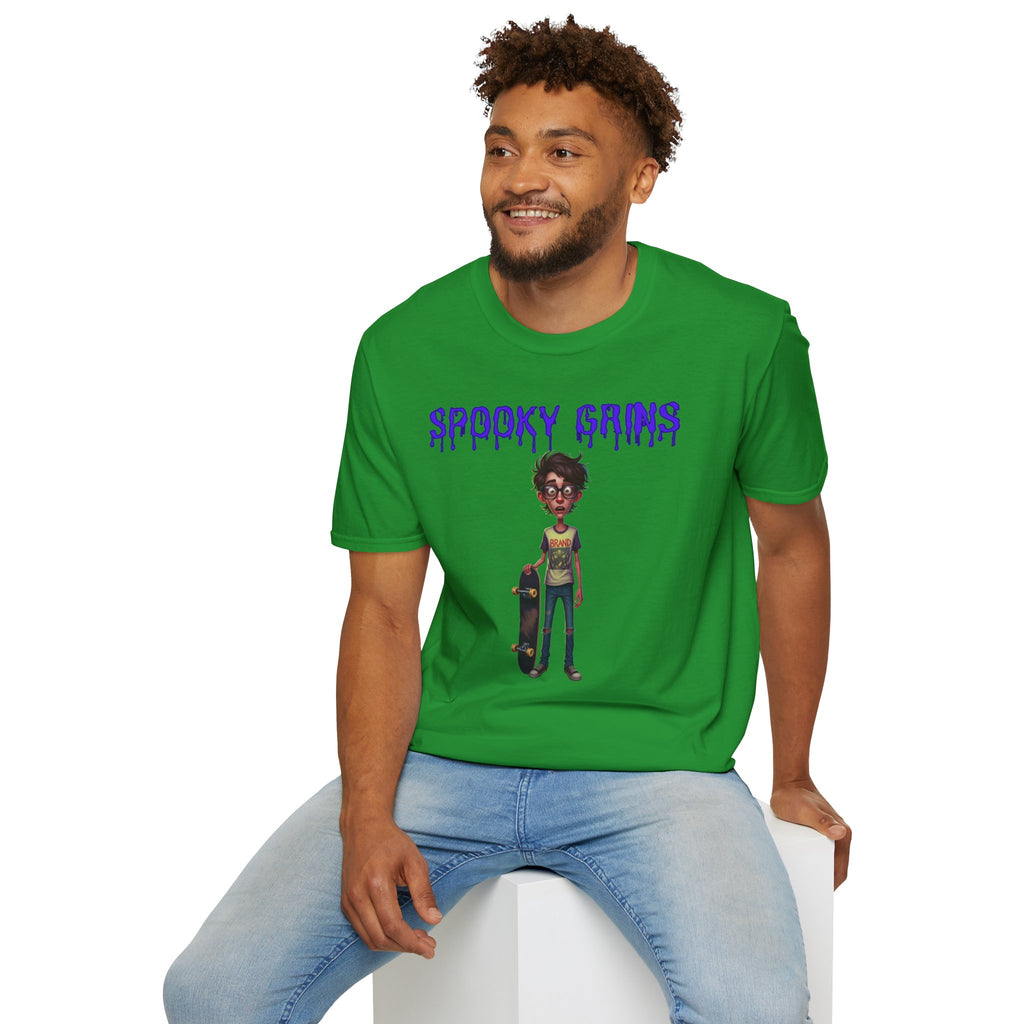 Spooky Grins Unisex Softstyle T-Shirt | Cool Graphic Tee, Halloween Apparel, Skateboarder T-Shirt, Casual Wear, Unique Gift