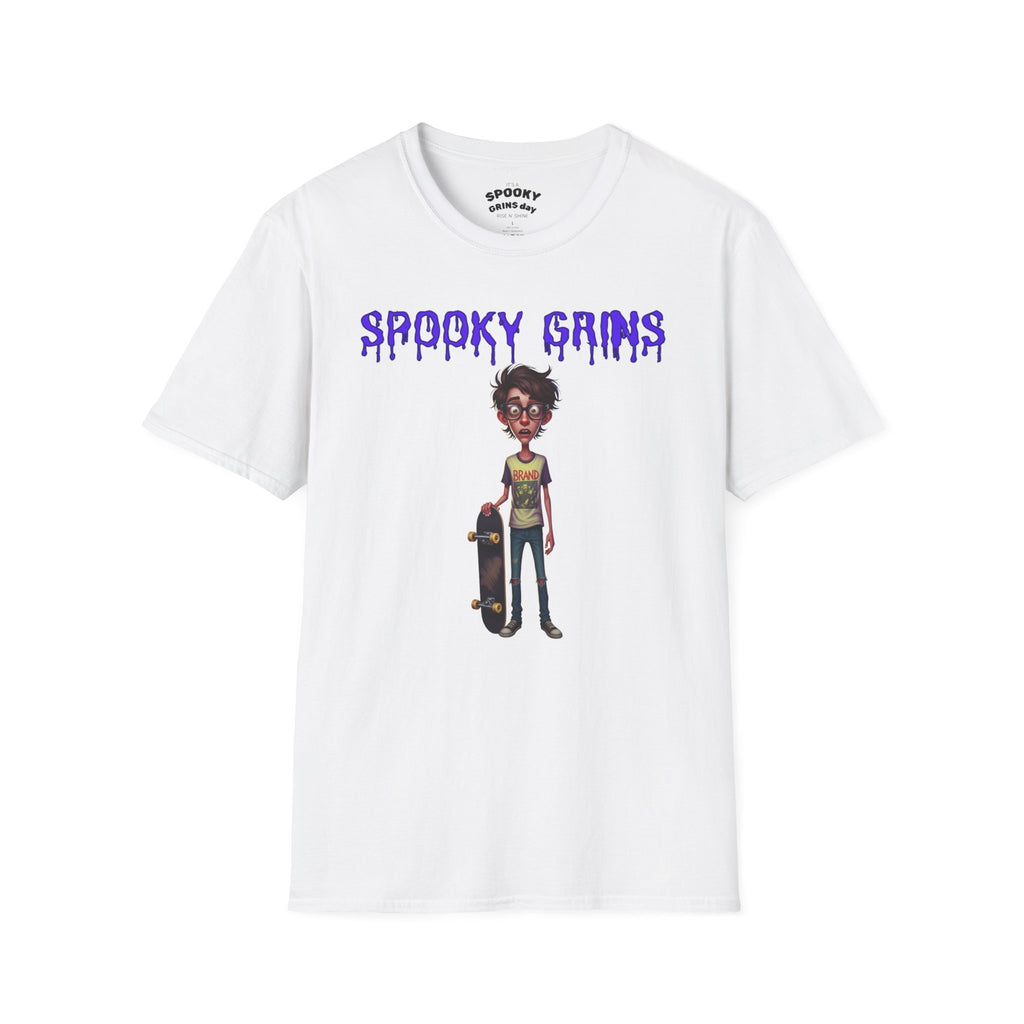 Spooky Grins Unisex Softstyle T-Shirt | Cool Graphic Tee, Halloween Apparel, Skateboarder T-Shirt, Casual Wear, Unique Gift