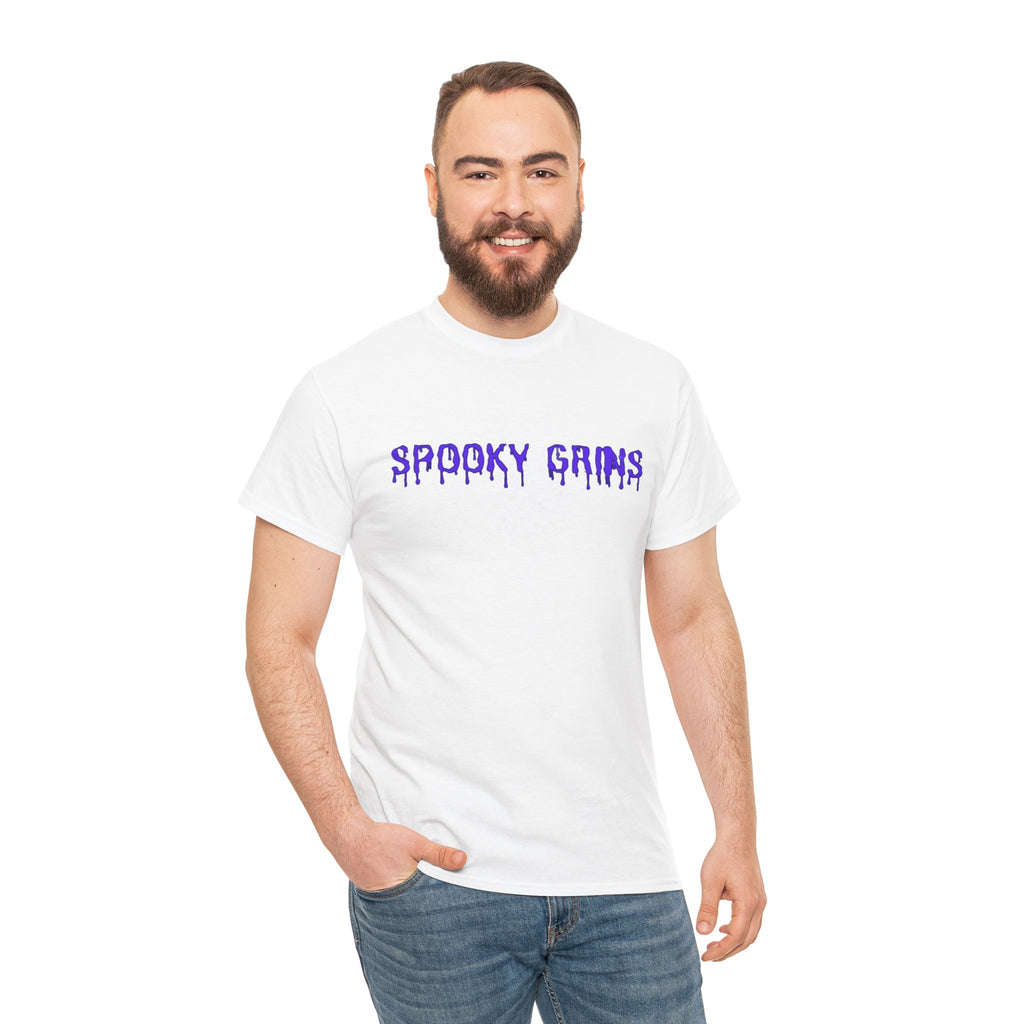 Spooky Grins Unisex Heavy Cotton Tee, Halloween T-Shirt, Graphic Tee for Fall, Casual Wear, Unique Gift for Ghost Lovers