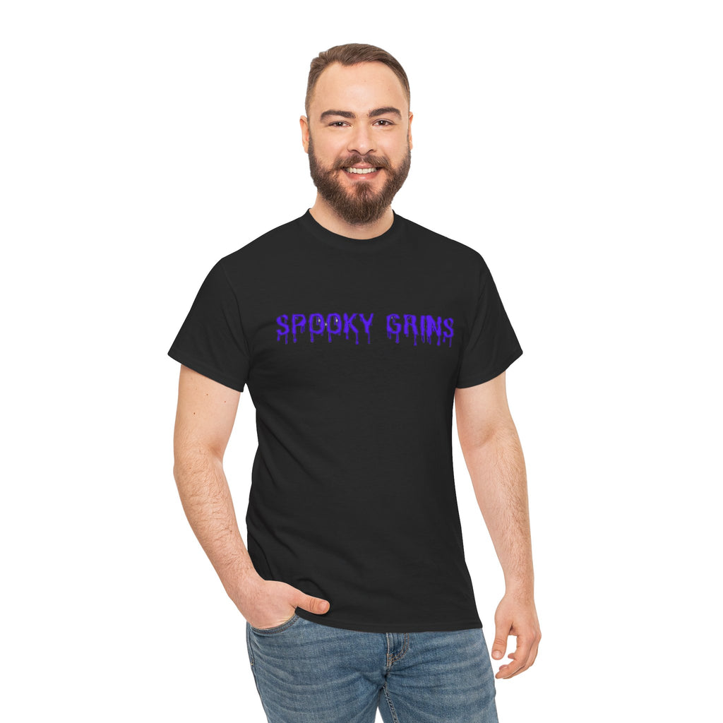 Spooky Grins Unisex Heavy Cotton Tee, Halloween T-Shirt, Graphic Tee for Fall, Casual Wear, Unique Gift for Ghost Lovers