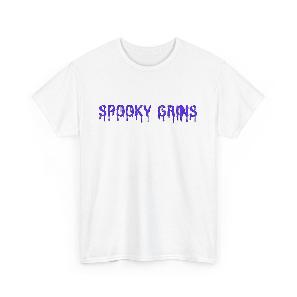 Spooky Grins Unisex Heavy Cotton Tee, Halloween T-Shirt, Graphic Tee for Fall, Casual Wear, Unique Gift for Ghost Lovers